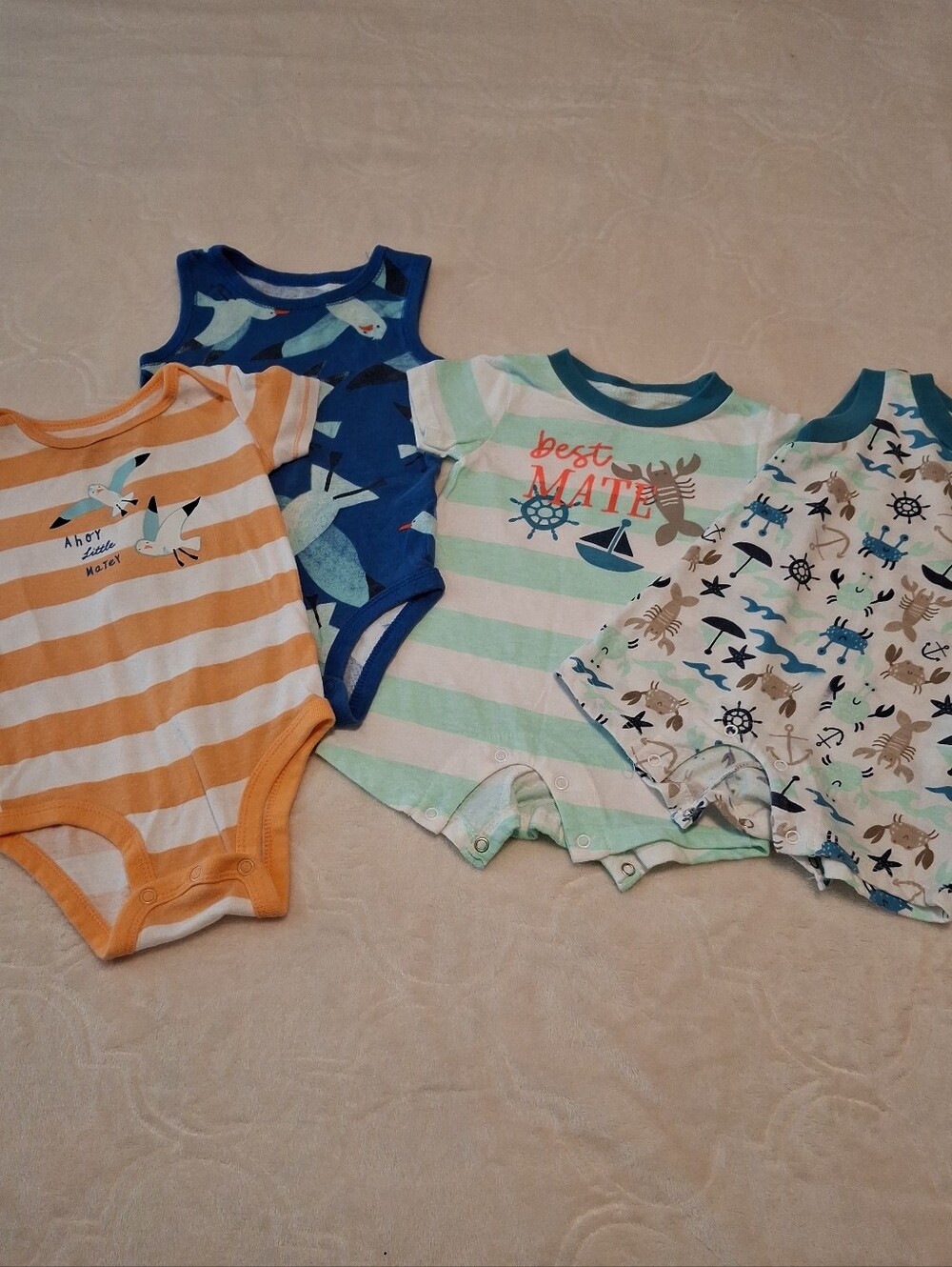 Carter's Striped & Nautical One-Piece Bodysuits - Orange, Blue, Mint, White